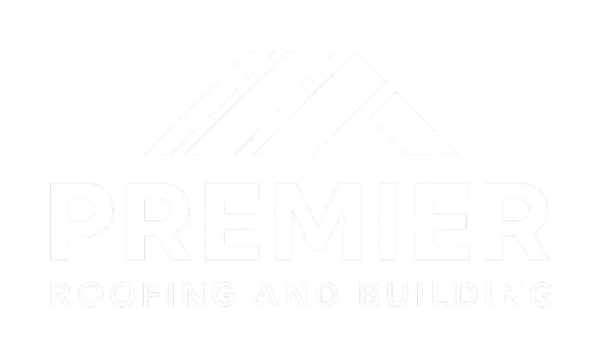 premier roofing and building logo white